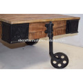 Industrial Vintage Cart Coffee Table. Cast Iron attachment Rough Mango Wood Surface